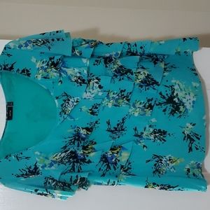 Turquoise and floral ruffle top